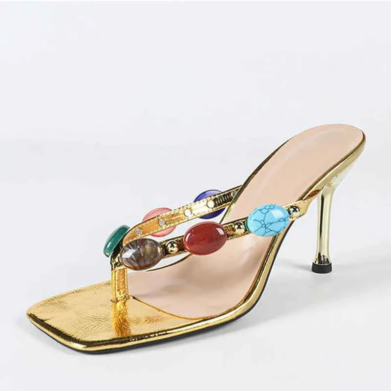 Square Clip Toe Women Slippers Low Heels