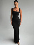 Square Collar Sleeveless Maxi Dress For Woman - Black / S