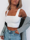 Square Neck Sleeveless Summer Crop Top White Women Black Casual Basic - WHITE / S - Other