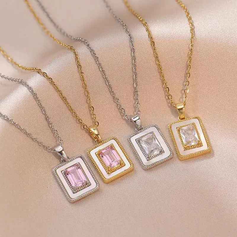 Square Sugar Color Zircon Niche New Style Design Pendant Elegant Necklace - Norellé