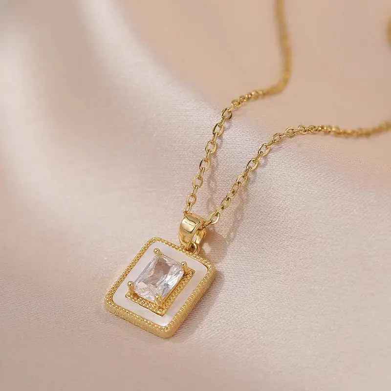 Square Sugar Color Zircon Niche New Style Design Pendant Elegant Necklace - Norellé
