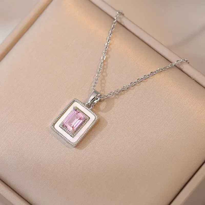 Square Sugar Color Zircon Niche New Style Design Pendant Elegant Necklace - Norellé