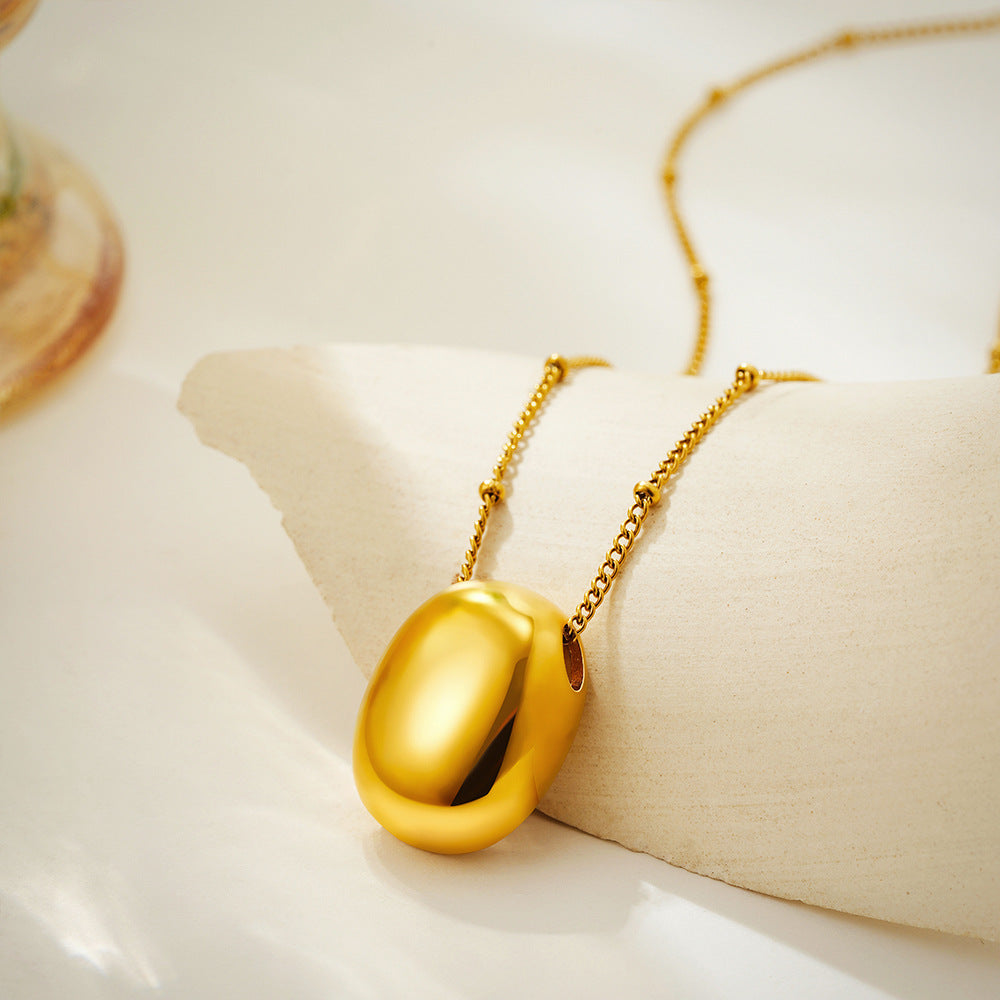 Stainless Steel 18K Golden Balls Light Luxury Necklace - Oval Pendant - electronic accessories
