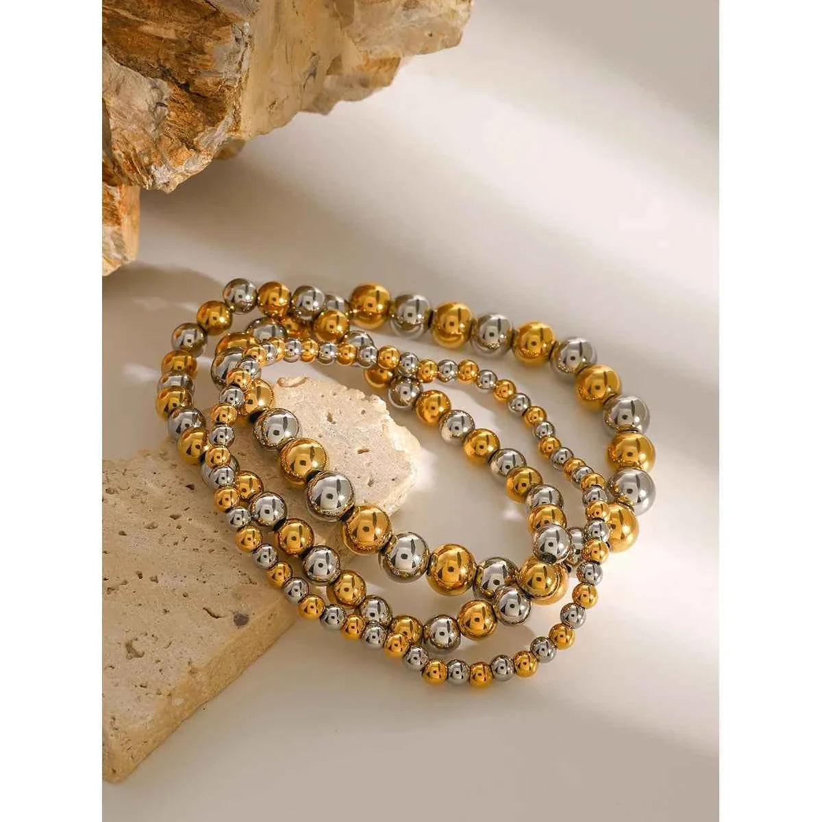 Stainless Steel Beads Daily Handmade Elastic Bracelet Bangle Waterproof