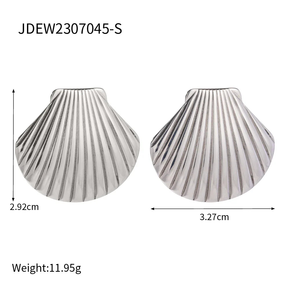 Stainless Steel Big Textured Shell Stud Earrings - JDEW2307045