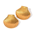 Stainless Steel Big Textured Shell Stud Earrings - JDEW2307045