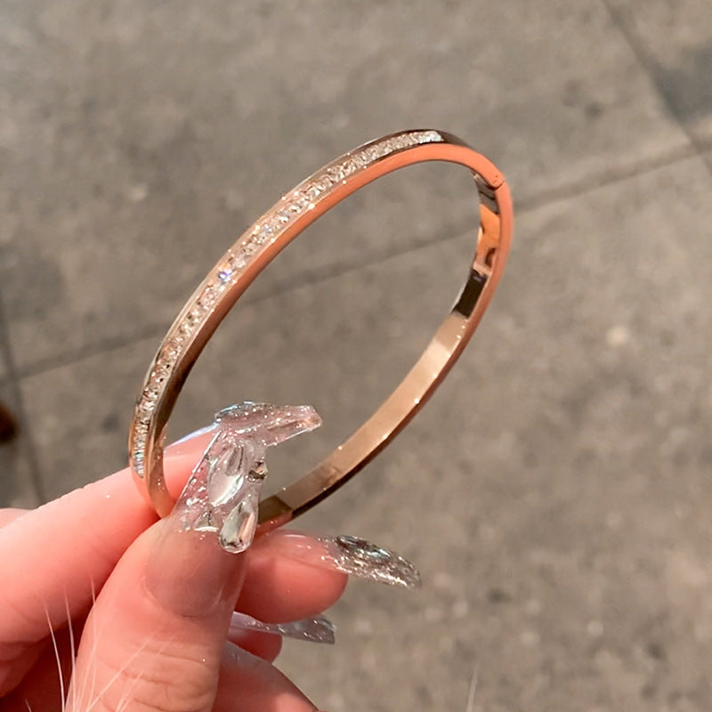 Stainless Steel Bracelet Women’s Hand Jewelry High-grade Full Diamond - Rose Gold - electronic accessories