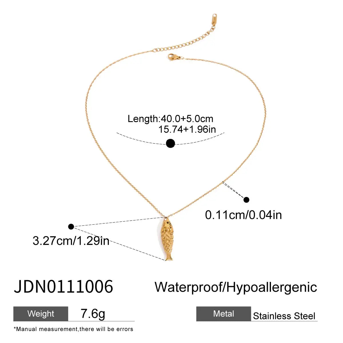 Stainless Steel Carp Pendant Necklace - JDN0111006