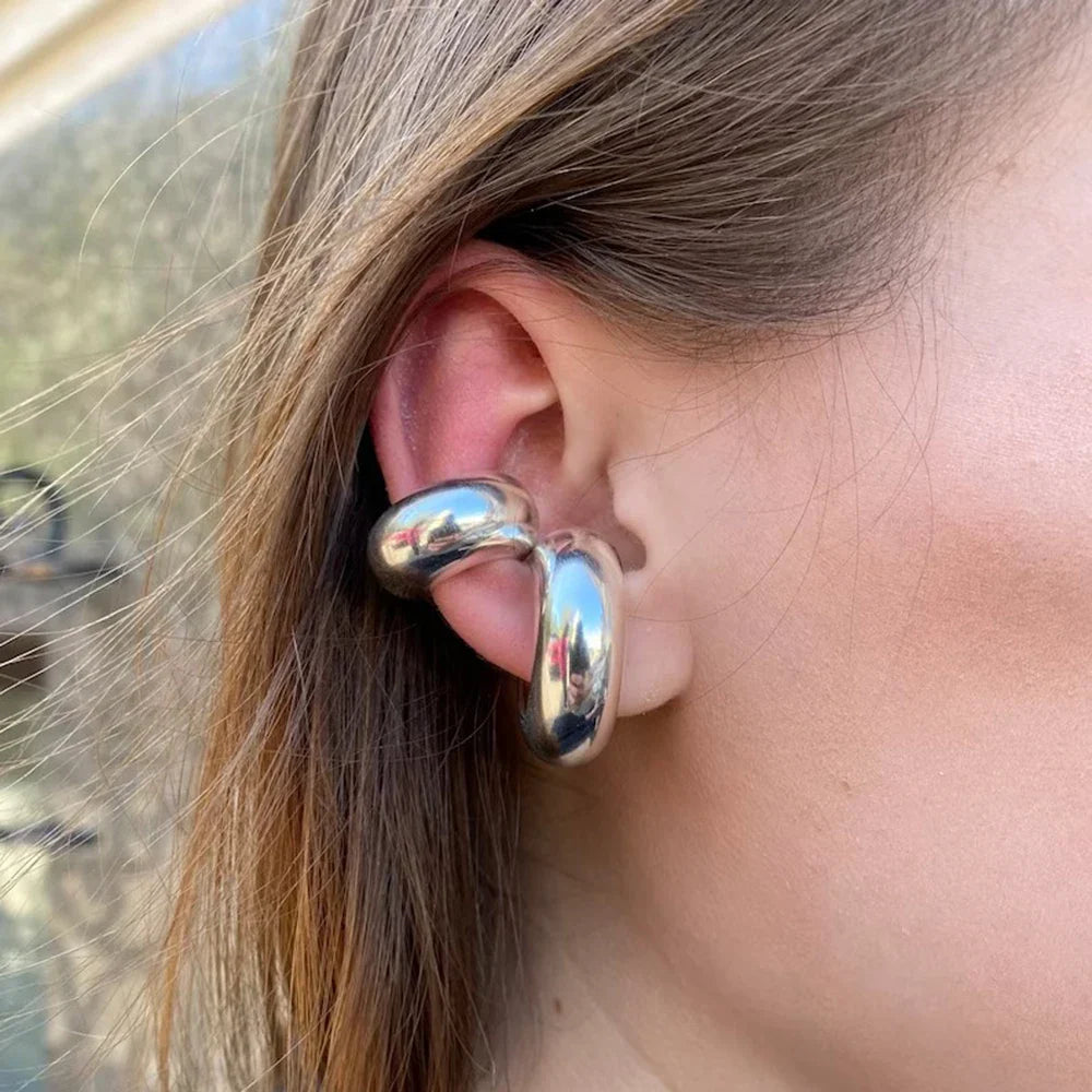 Stainless Steel Chunky Huggie Hoop Earrings - JDEW2305003-S