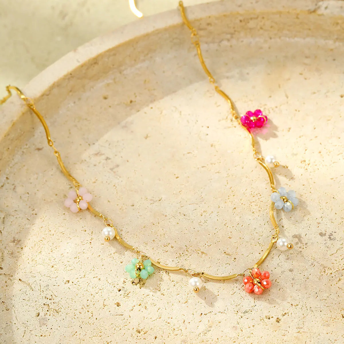 Stainless Steel Color Crystal Zircon Flower Necklace - NMSNE5551 / 18K - electronic accessories