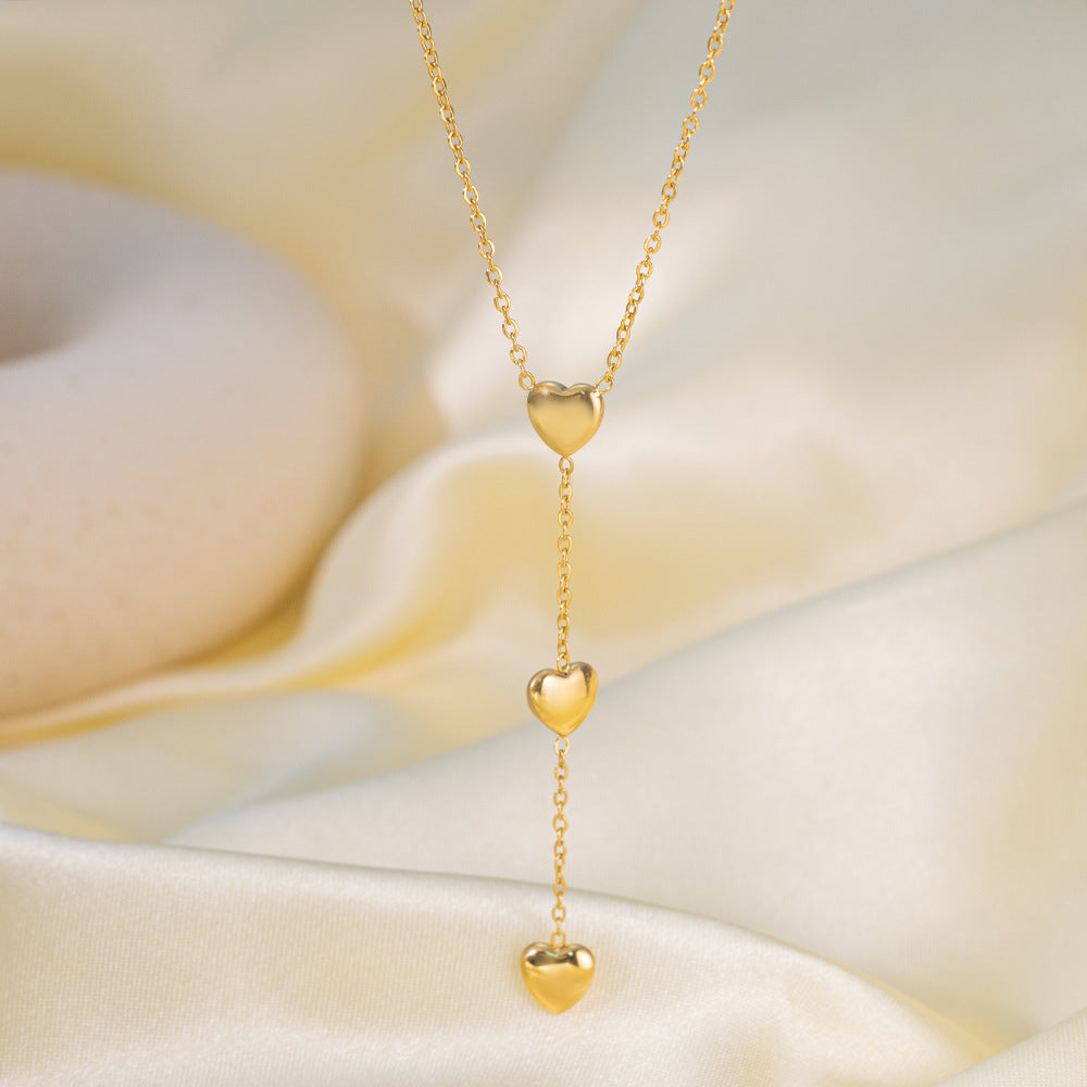 Stainless Steel Color-retaining Multi-heart Tassel Necklace - Gold - electronic accessories