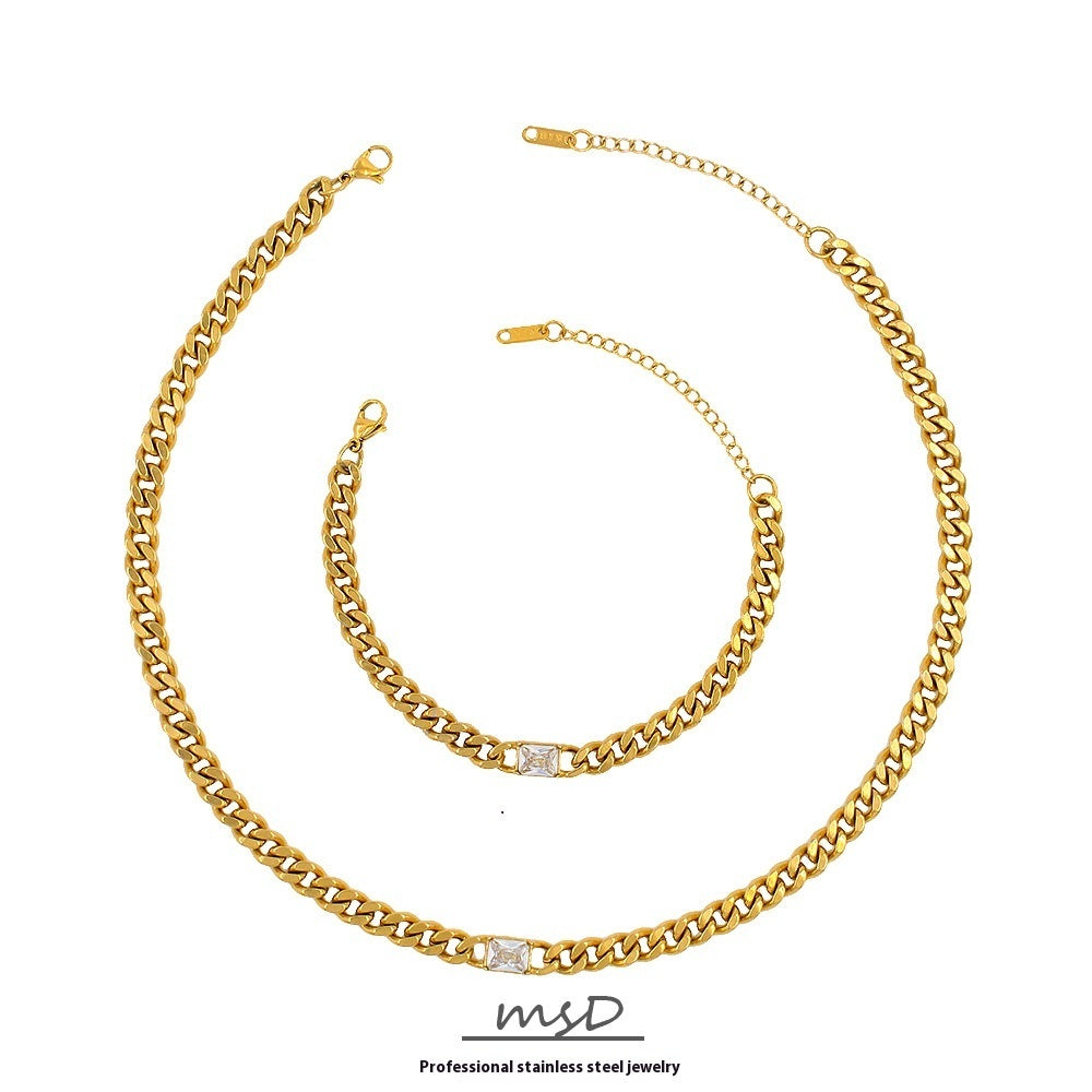 Stainless Steel Cuban Link Chain Zircon Stitching Necklace Vacuum 18K Electroplating - electronic accessories