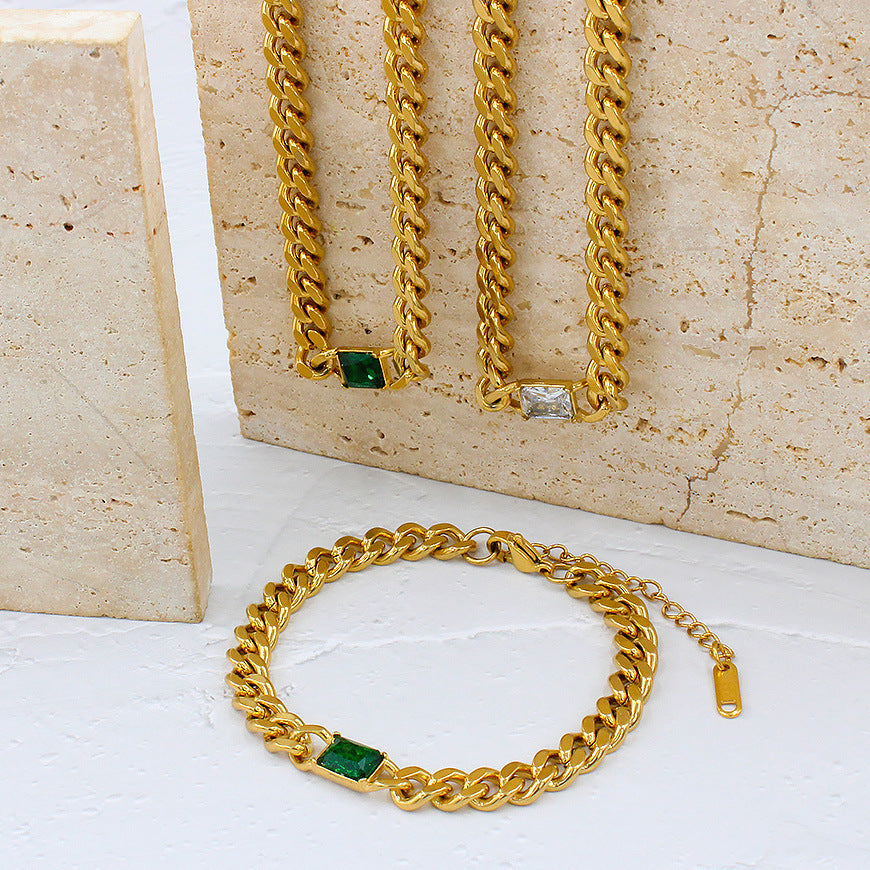 Stainless Steel Cuban Link Chain Zircon Stitching Necklace Vacuum 18K Electroplating - electronic accessories