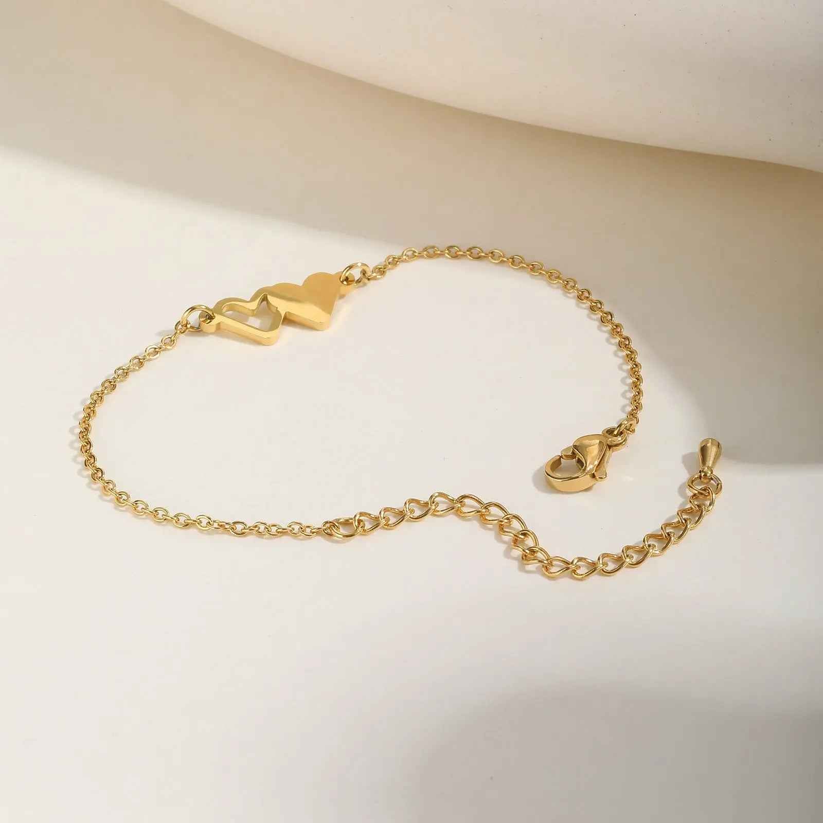 Stainless Steel Doppel Herz Bracelet Gold Women’s - BR 918G - electronic accessories