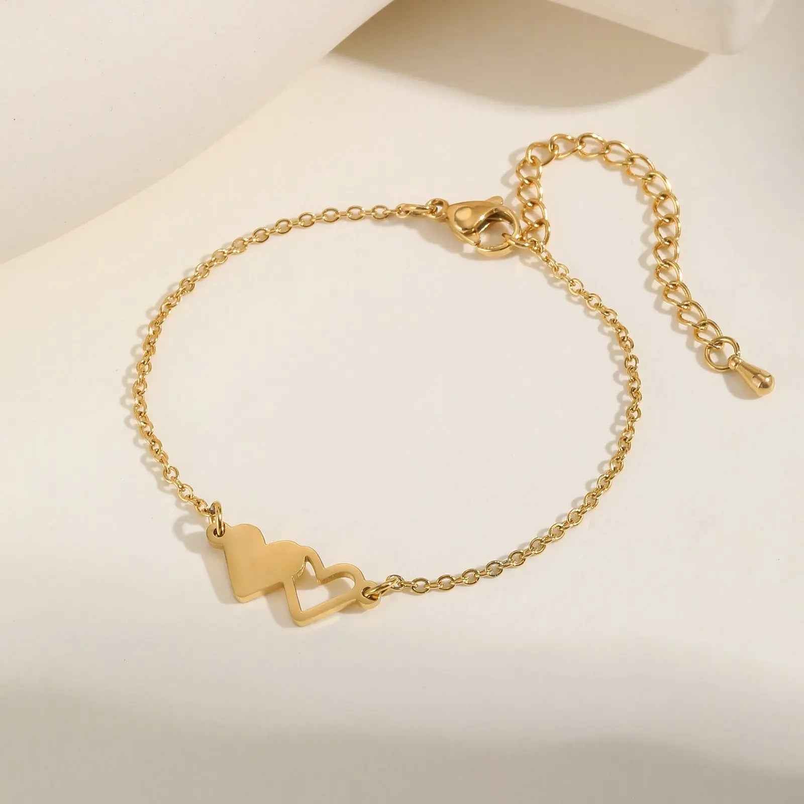 Stainless Steel Doppel Herz Bracelet Gold Women’s - BR 918G - electronic accessories