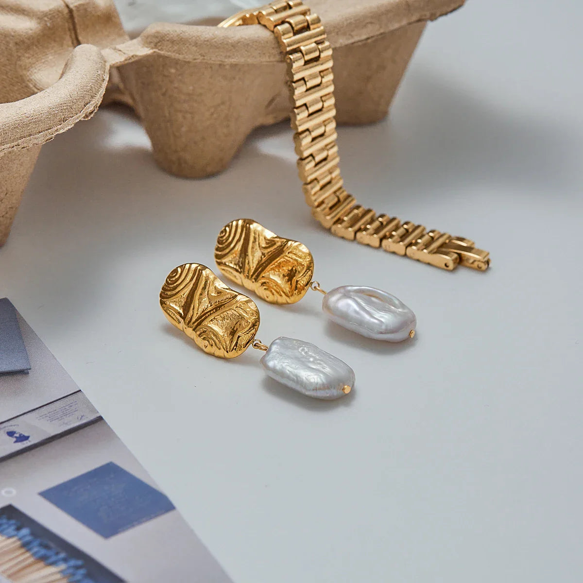 Stainless Steel Freshwater Pearl Pendant Earrings - JDE0304009