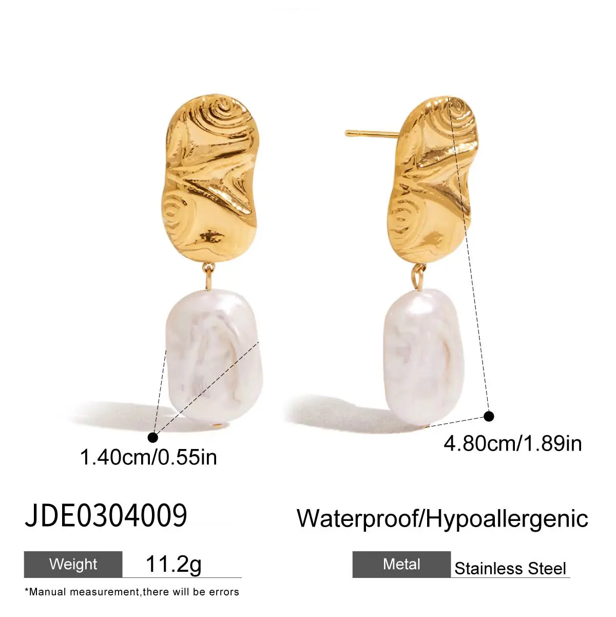 Stainless Steel Freshwater Pearl Pendant Earrings - JDE0304009