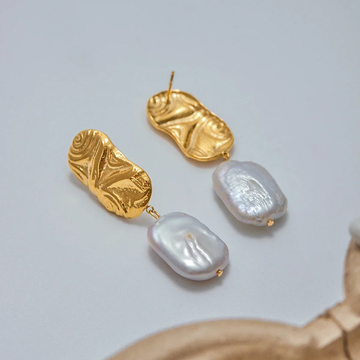 Stainless Steel Freshwater Pearl Pendant Earrings - JDE0304009