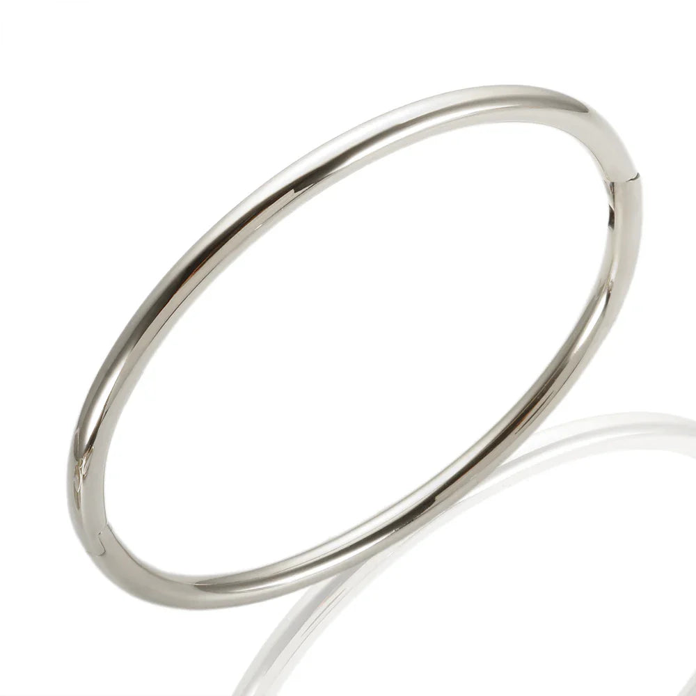Stainless Steel Gold Color Thick Tube Open Bangle For Women - 4mm Silver G / China
