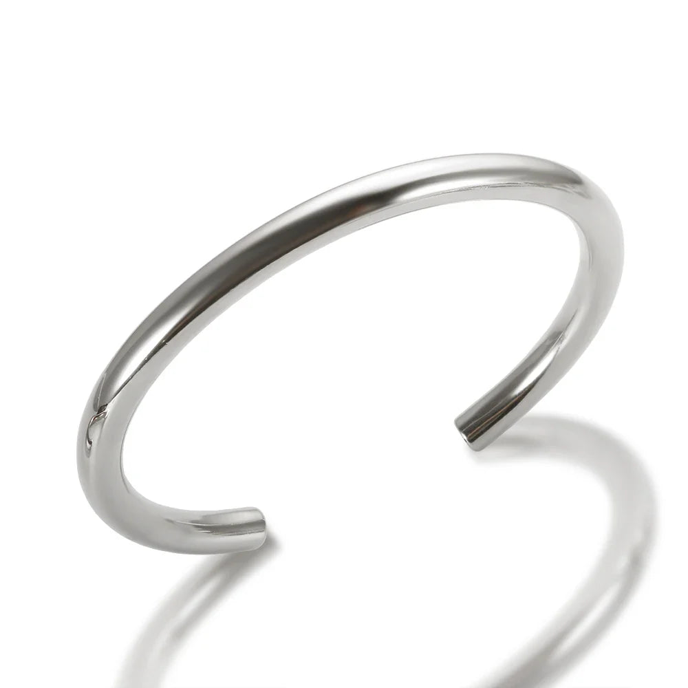 Stainless Steel Gold Color Thick Tube Open Bangle For Women - 5mm Silver / China