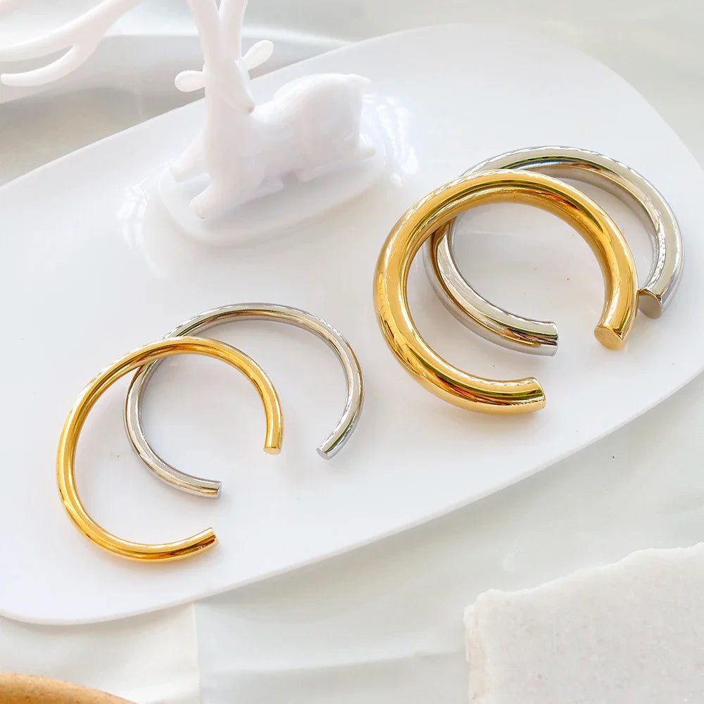 Stainless Steel Gold Color Thick Tube Open Bangle For Women