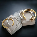 Stainless Steel Gold Color Thick Tube Open Bangle For Women