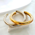 Stainless Steel Gold Color Thick Tube Open Bangle For Women
