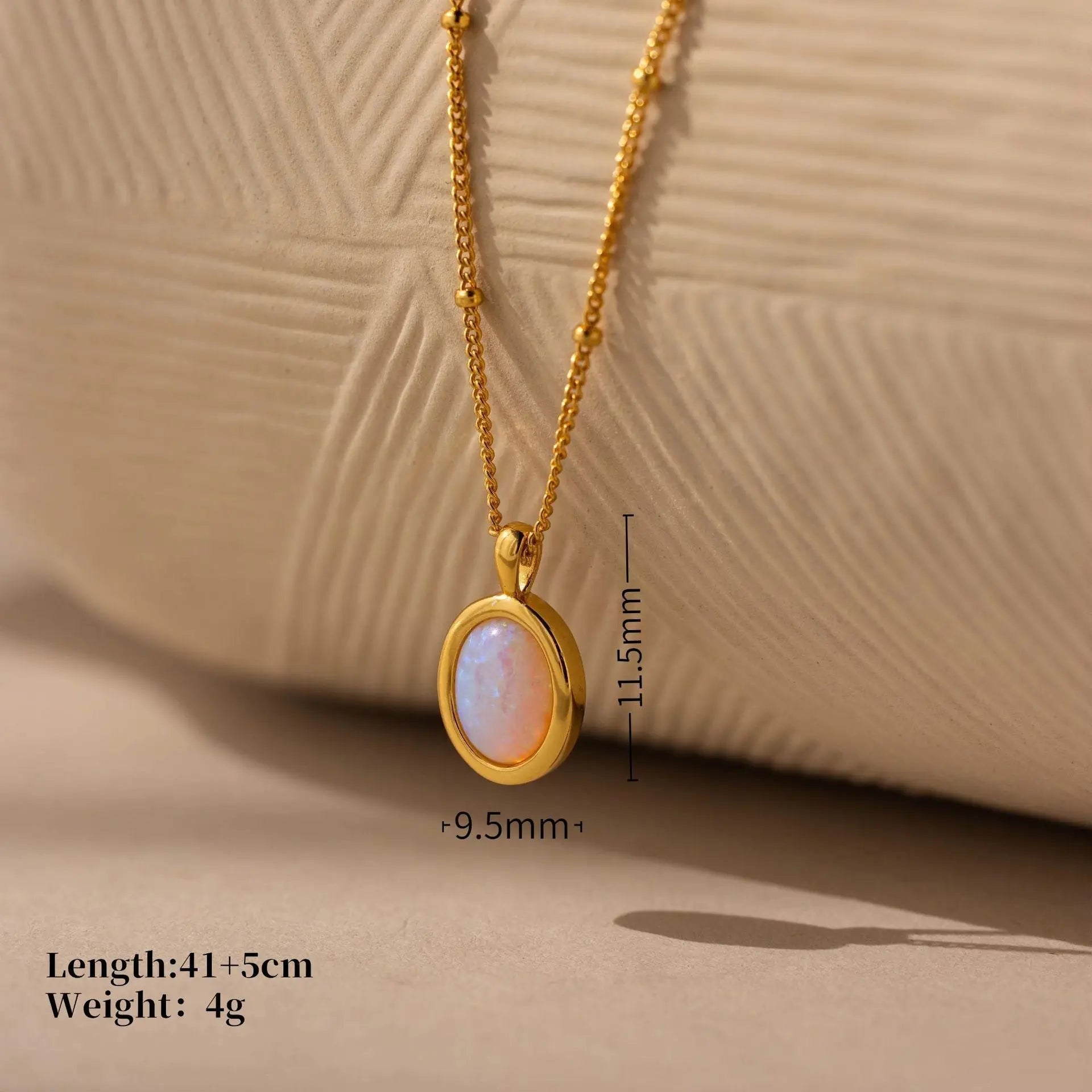 Stainless Steel Inlaid Opal Pendant Plated 18K Gold Necklace - electronic accessories