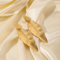 Stainless Steel Leaf Pendant Metal Texture Earrings - Gold - electronic accessories