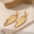 Stainless Steel Leaf Pendant Metal Texture Earrings - Gold - electronic accessories