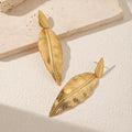 Stainless Steel Leaf Pendant Metal Texture Earrings - Gold - electronic accessories