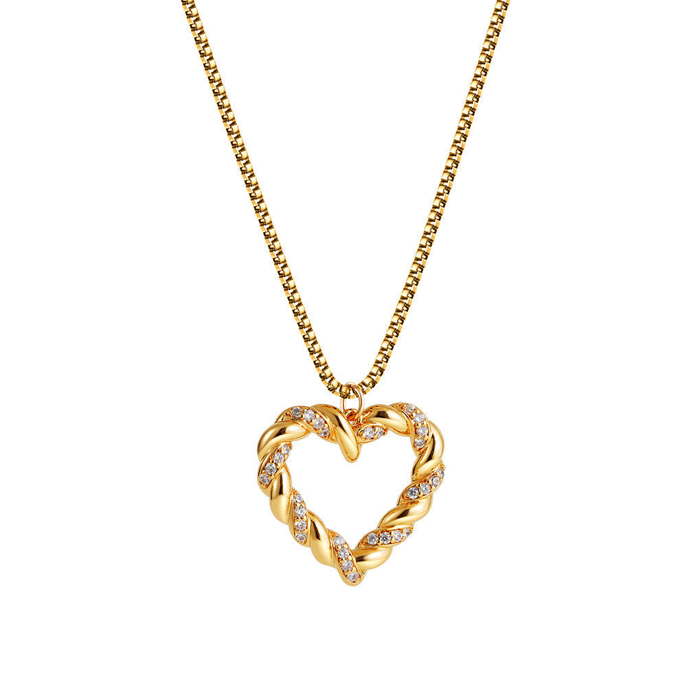 Stainless Steel Micro Inlaid Zircon Love Twist Necklace - Gold - electronic accessories