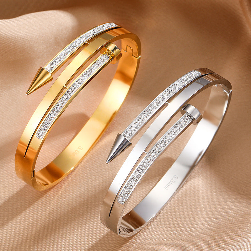 Stainless Steel Nail Rhinestone Bracelet - electronic accessories