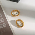 Stainless Steel Oval Glass Stone Earrings - JDE0111011 - electronic accessories