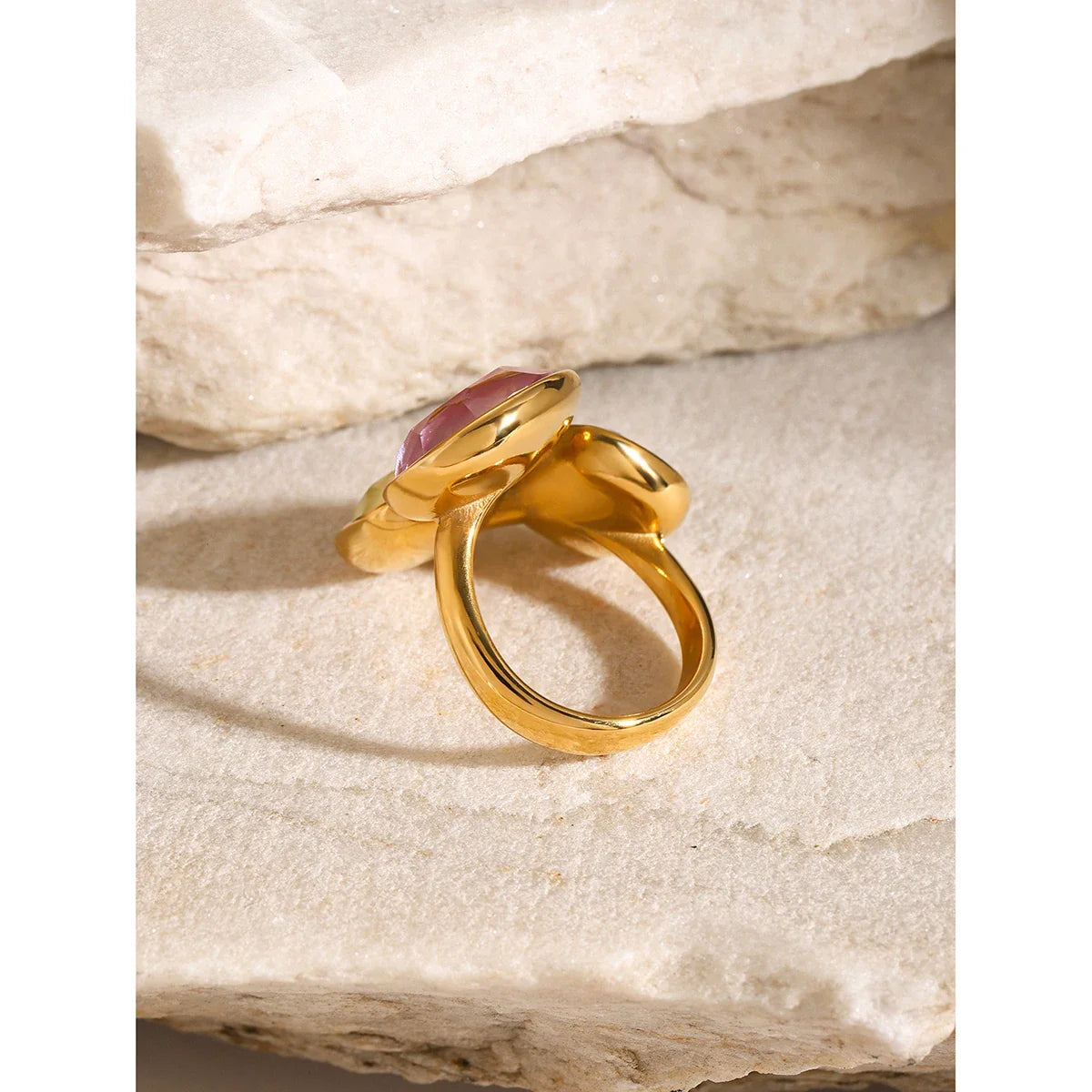 Stainless Steel Pink Green Yellow Cubic Zirconia Adjustable Open Ring - JDRW2403001