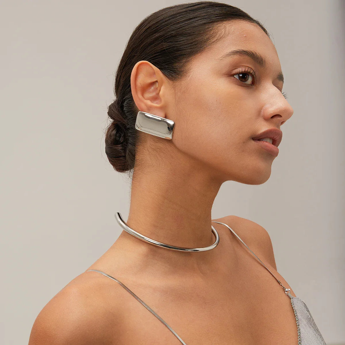 Stainless Steel Rectangular Glossy Earrings