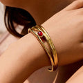 Stainless Steel Red Natural Stone Three Layer Hollow Bracelet