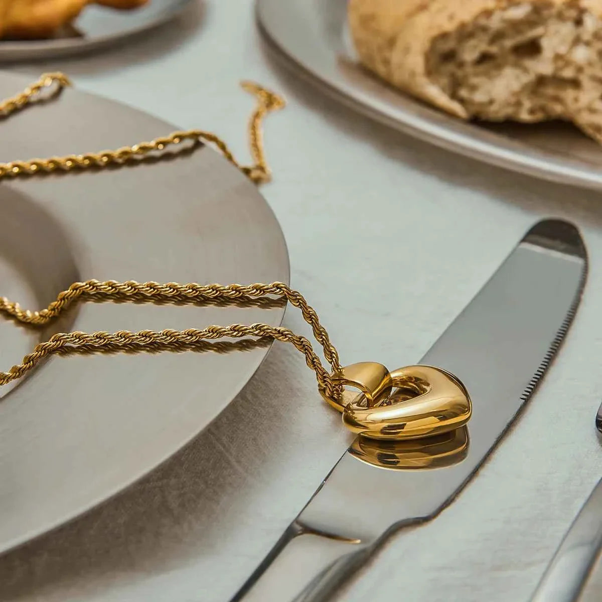 Stainless Steel Rhinestone Heart Hollow Pendant Necklace