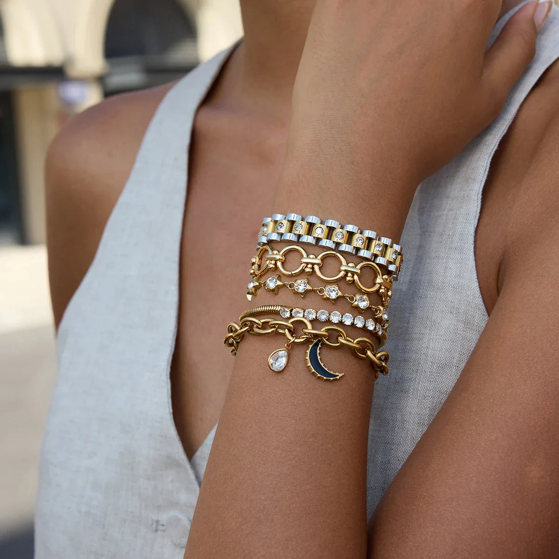 Stainless Steel Rhinestone Water Drop Pendant