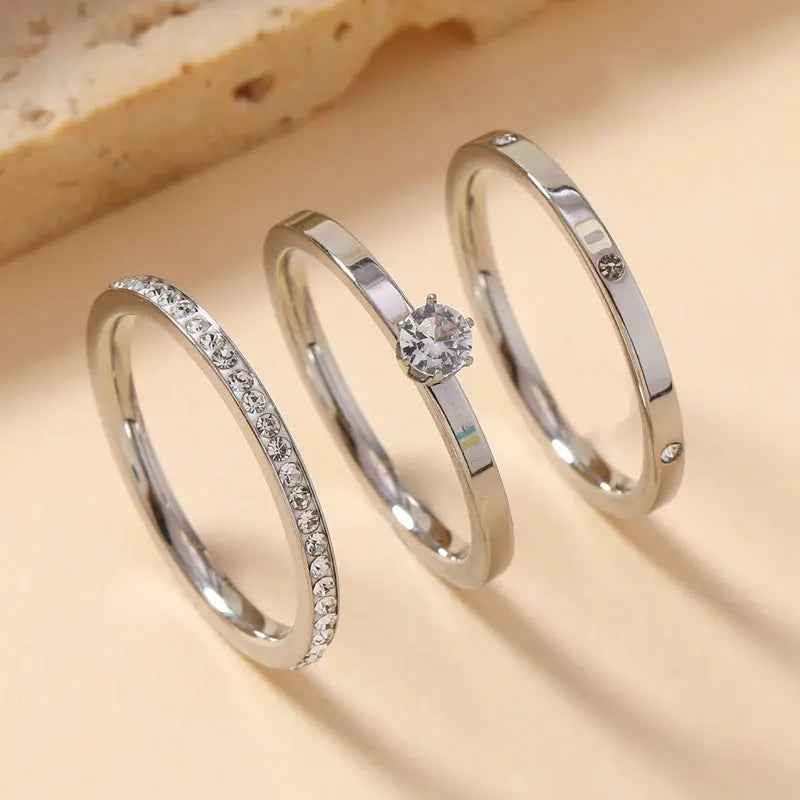 Stainless Steel Ring Three-piece Set - Gold / 6 - electronic accessories