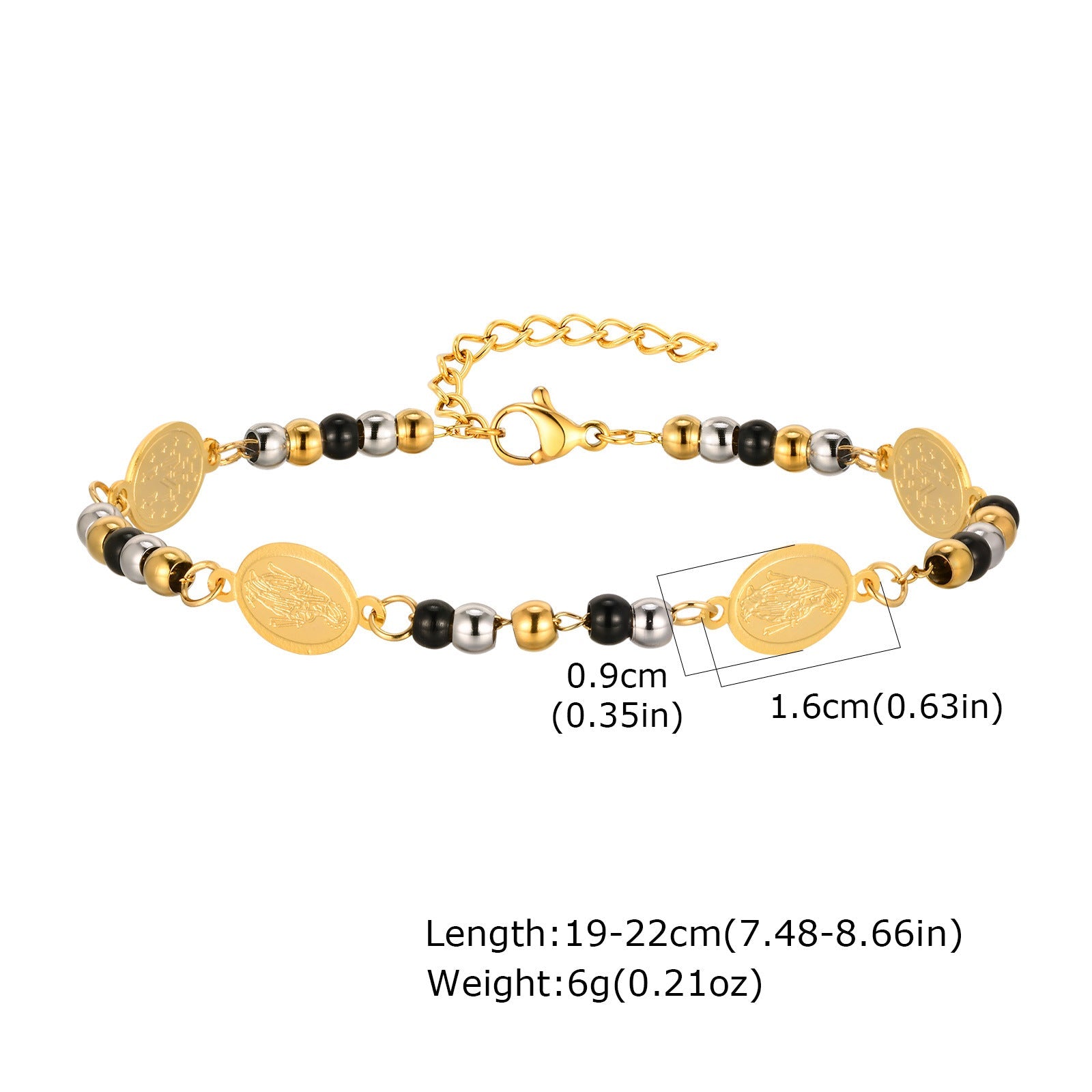 Stainless Steel Round Beads Virgin Gold Bracelet - BR2062G - electronic accessories