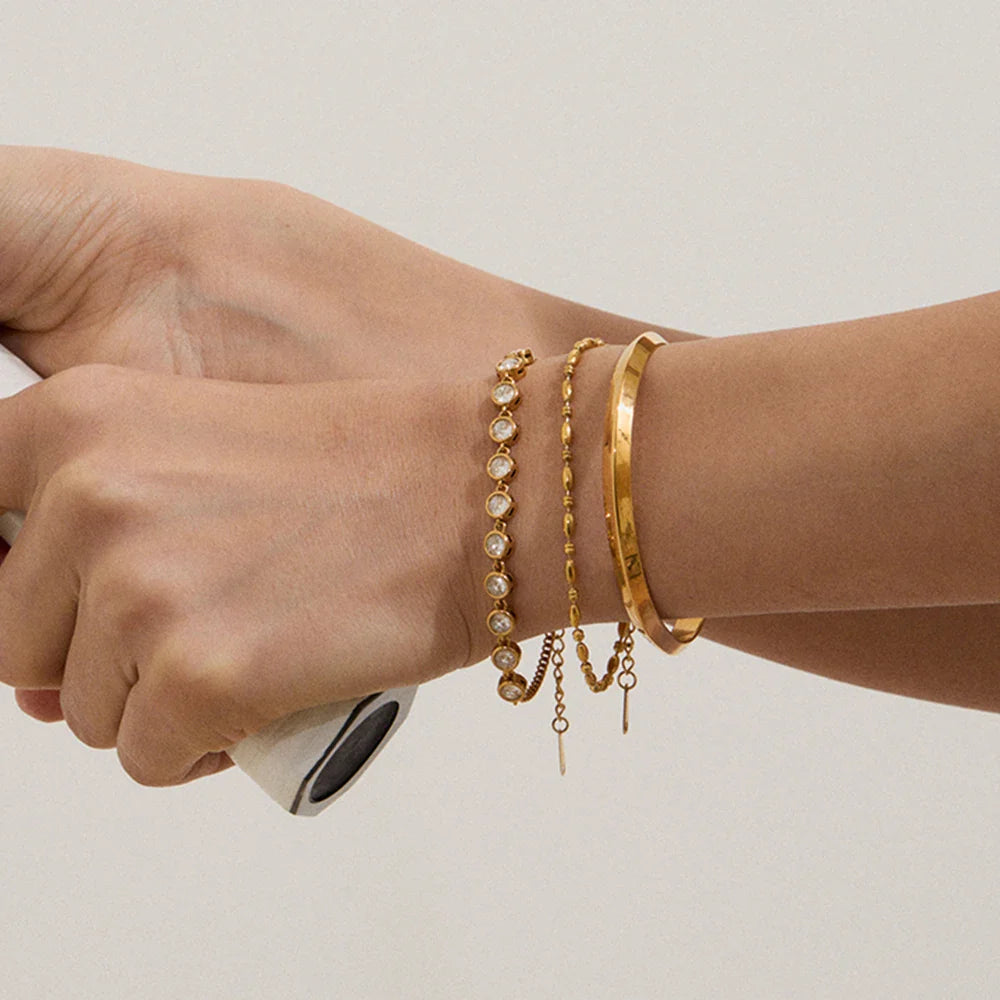 Stainless Steel Round Zircon Tennis Chain Bracelet