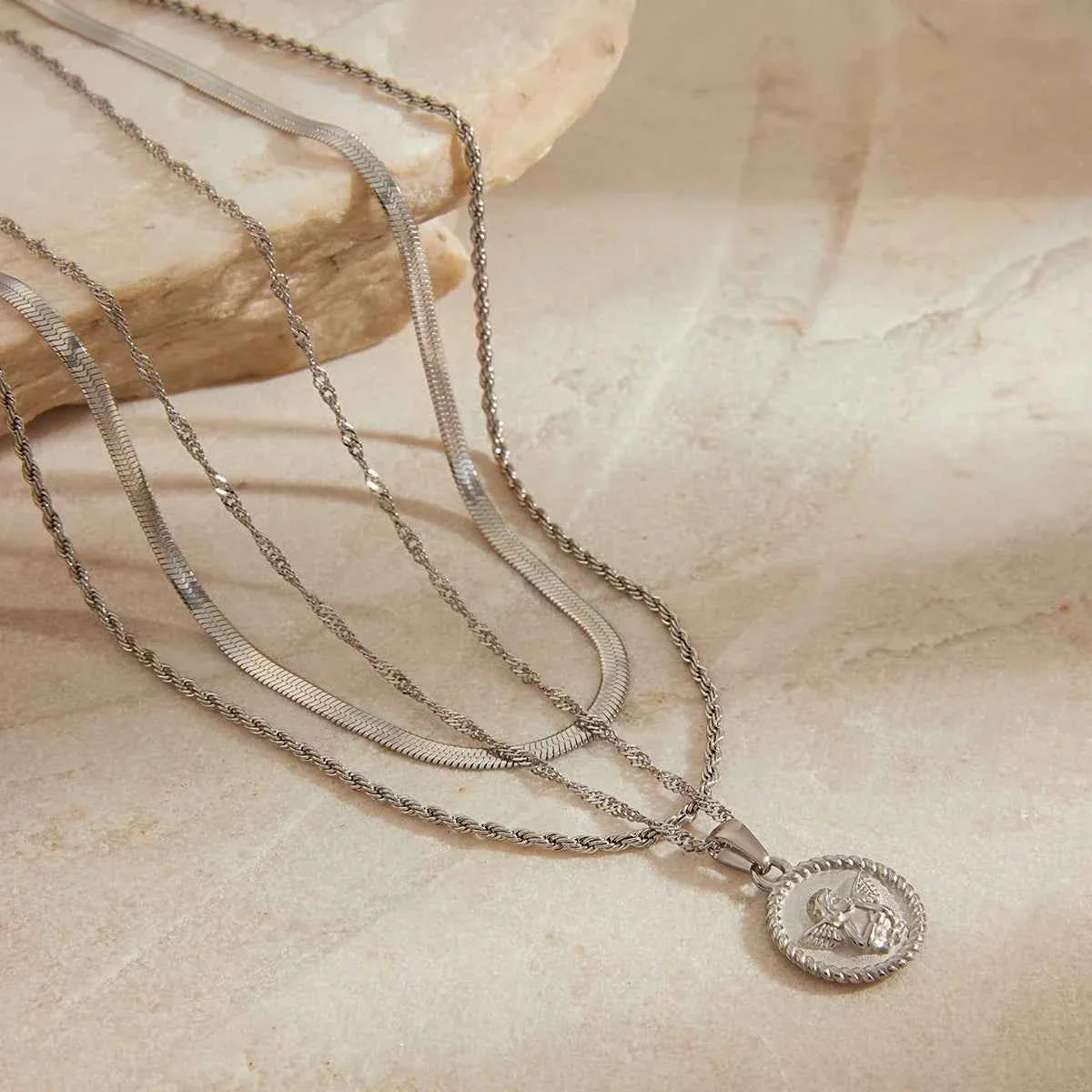 Stainless Steel Silver Color Angel Pendant Necklace