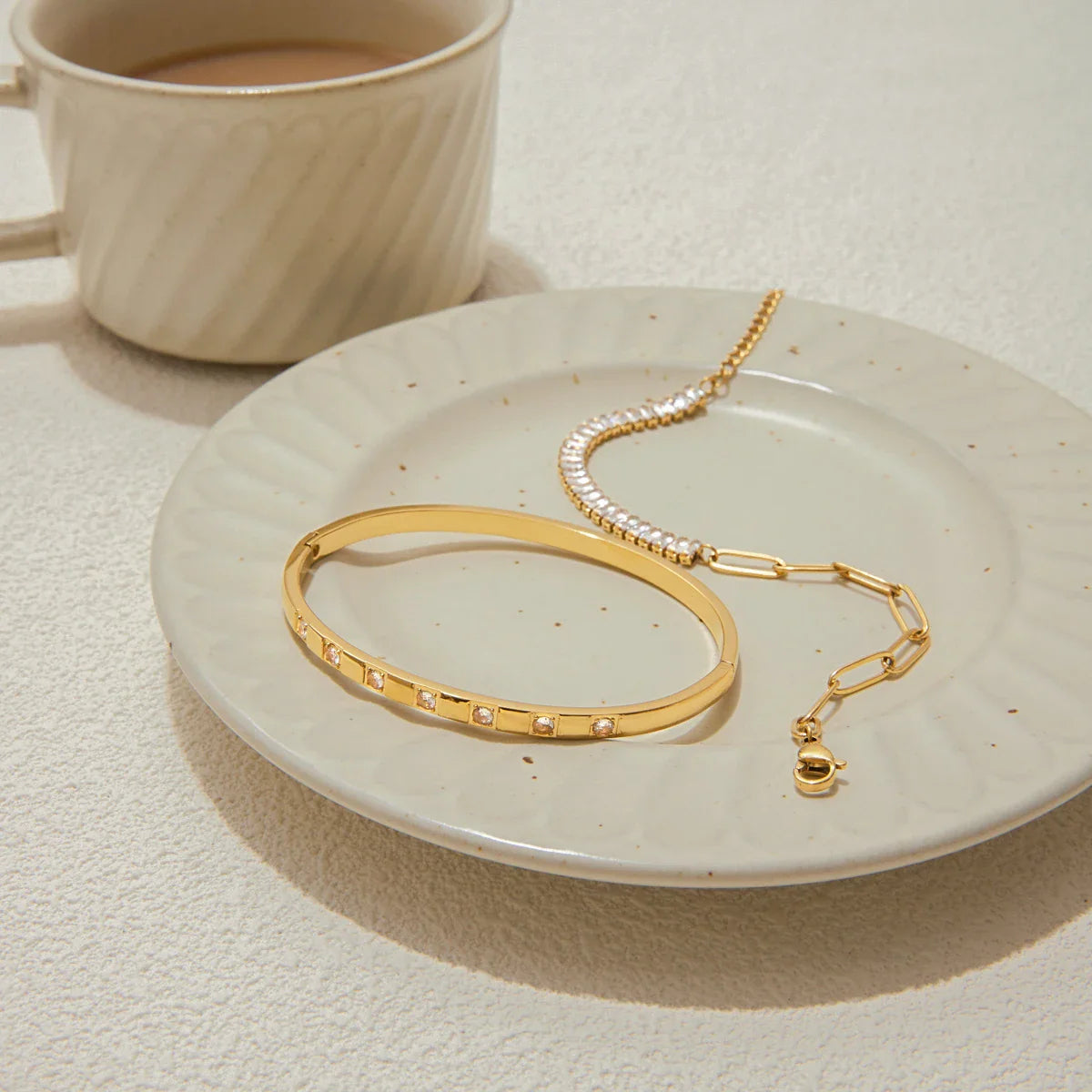 Stainless Steel Square Zircon Paper Clip Chain Tennis Bracelet