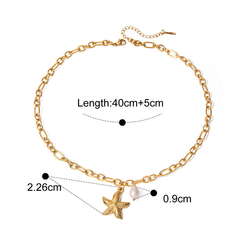 Stainless Steel Starfish Shell Necklace - Gold - electronic accessories