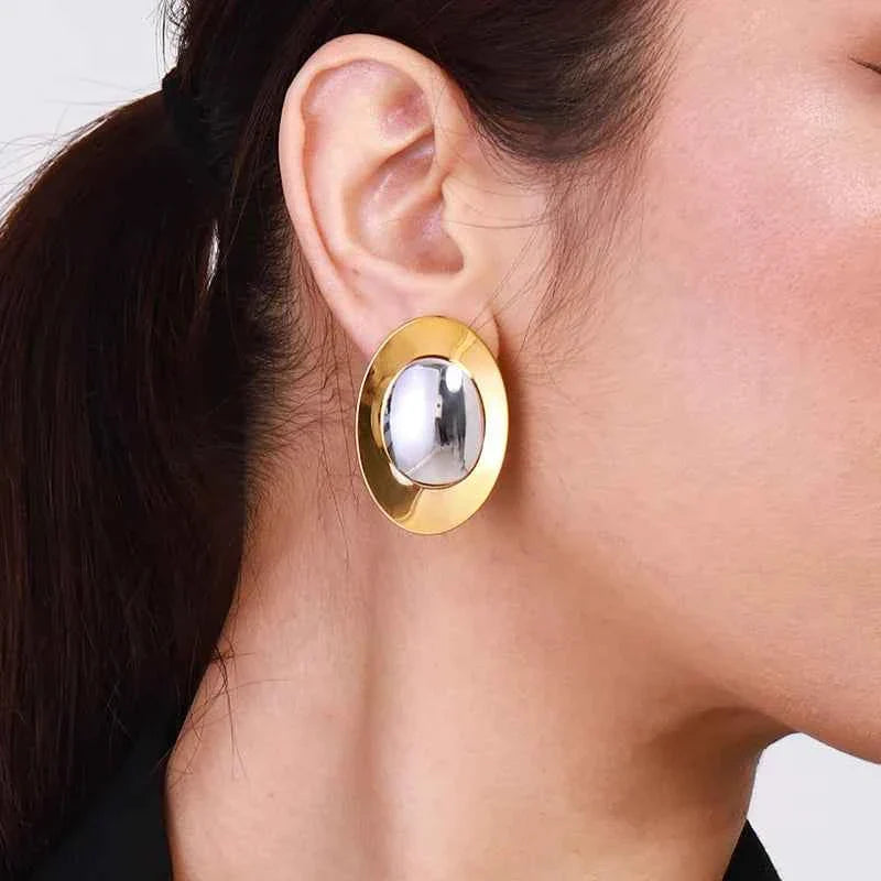 Stainless Steel Statement Silver Color Gold Color Stud Earrings