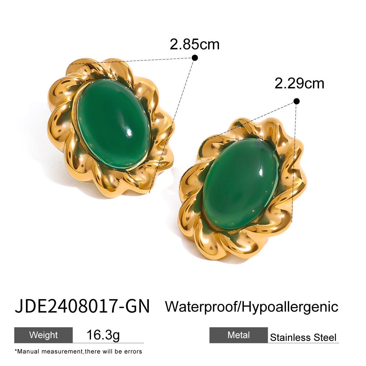 Stainless Steel Studs Ornament Green Agate - JDE2408017GN - electronic accessories