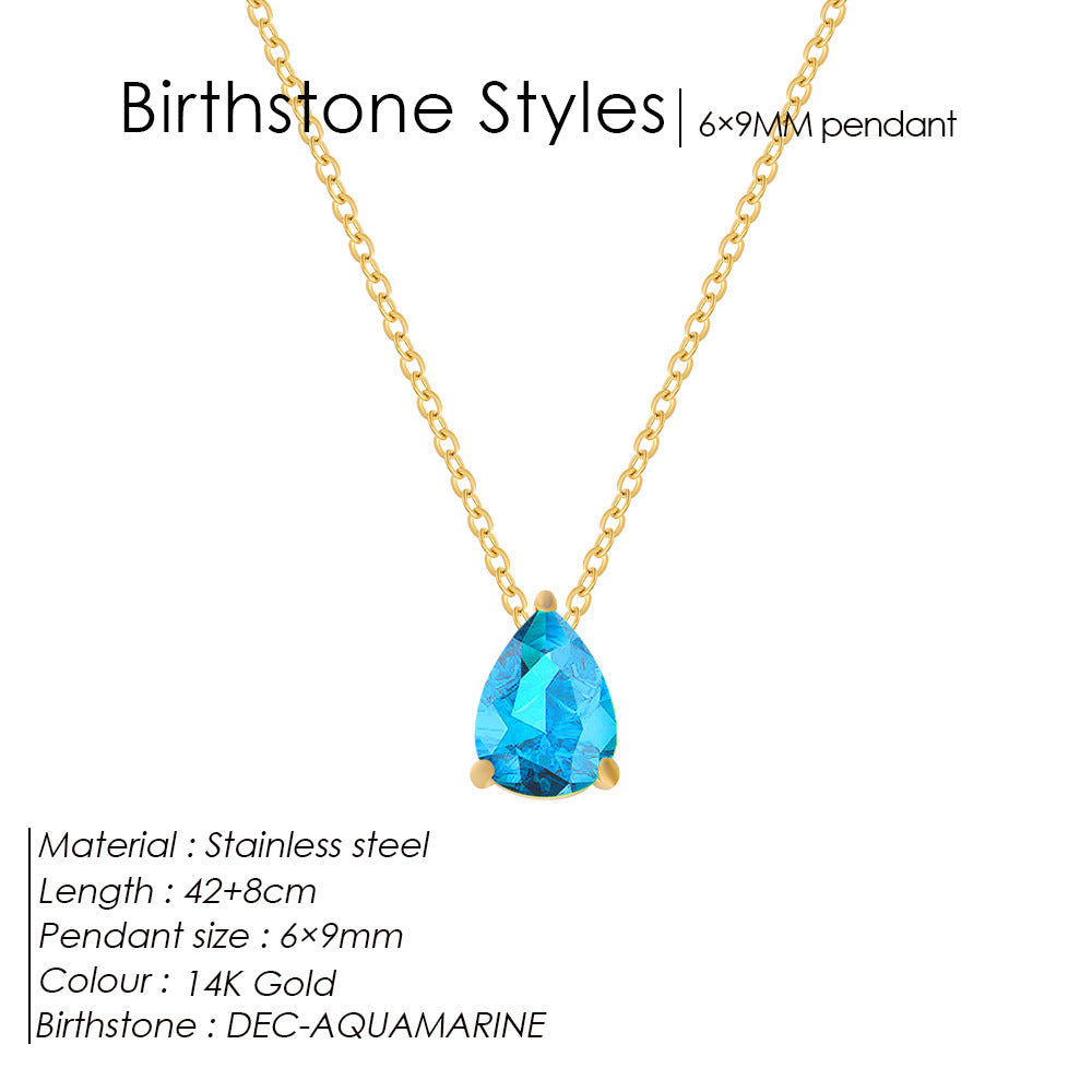 Stainless Steel Stylish Water Drop Zircon Necklace - December / Gold - electronic accessories