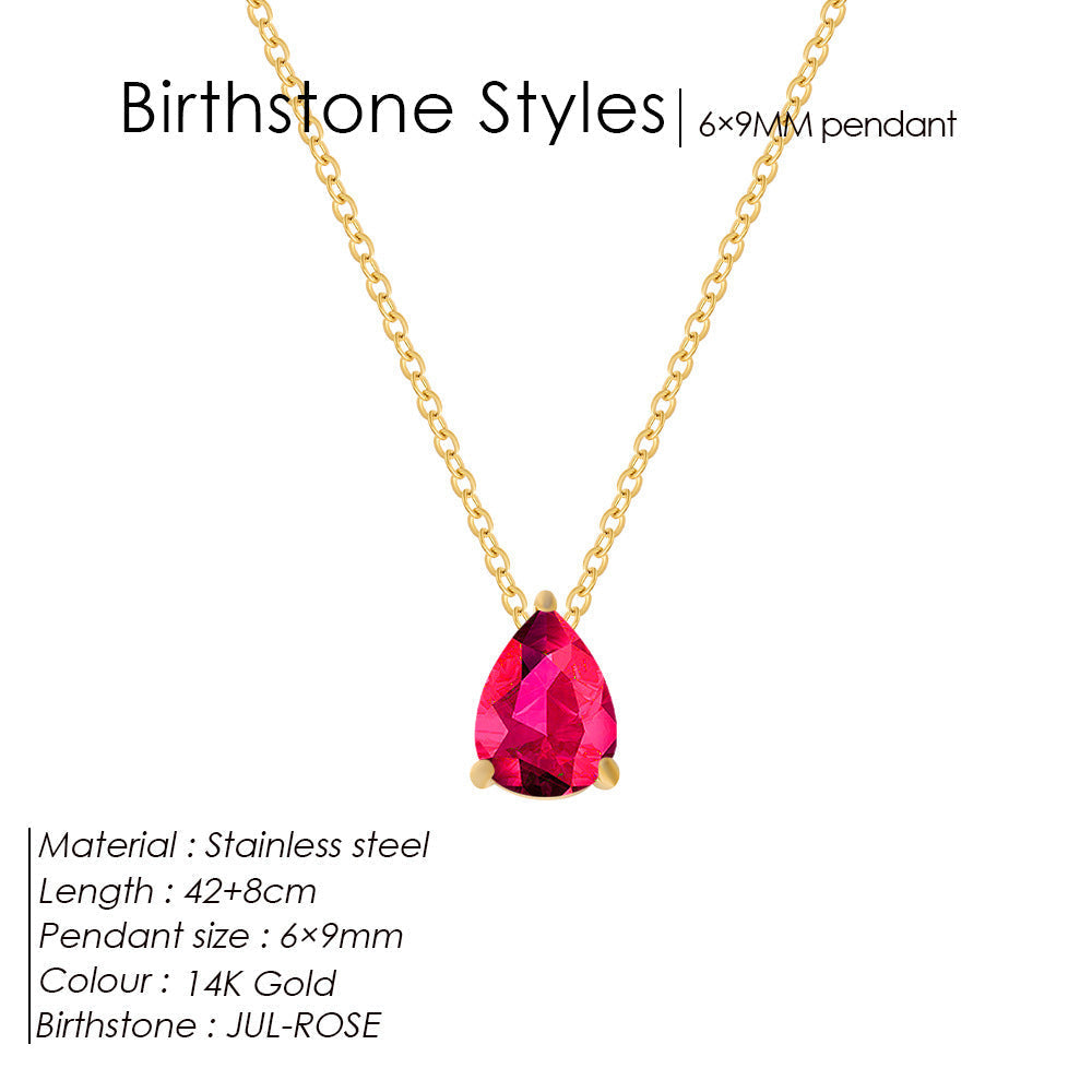 Stainless Steel Stylish Water Drop Zircon Necklace - July / Gold - electronic accessories