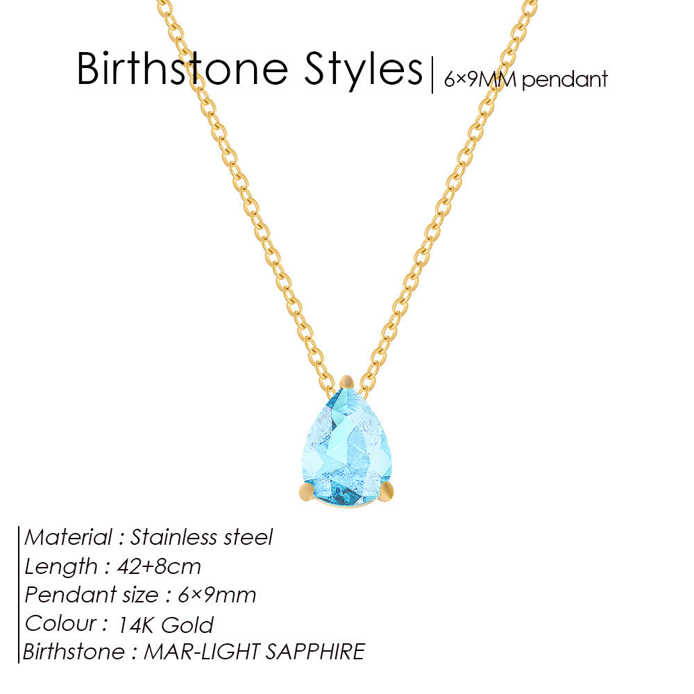 Stainless Steel Stylish Water Drop Zircon Necklace - March / Gold - electronic accessories